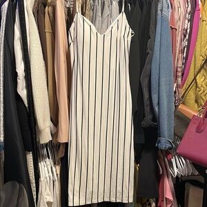 Fashion Nova White & Black Pinstripe Slip Dress – Size L